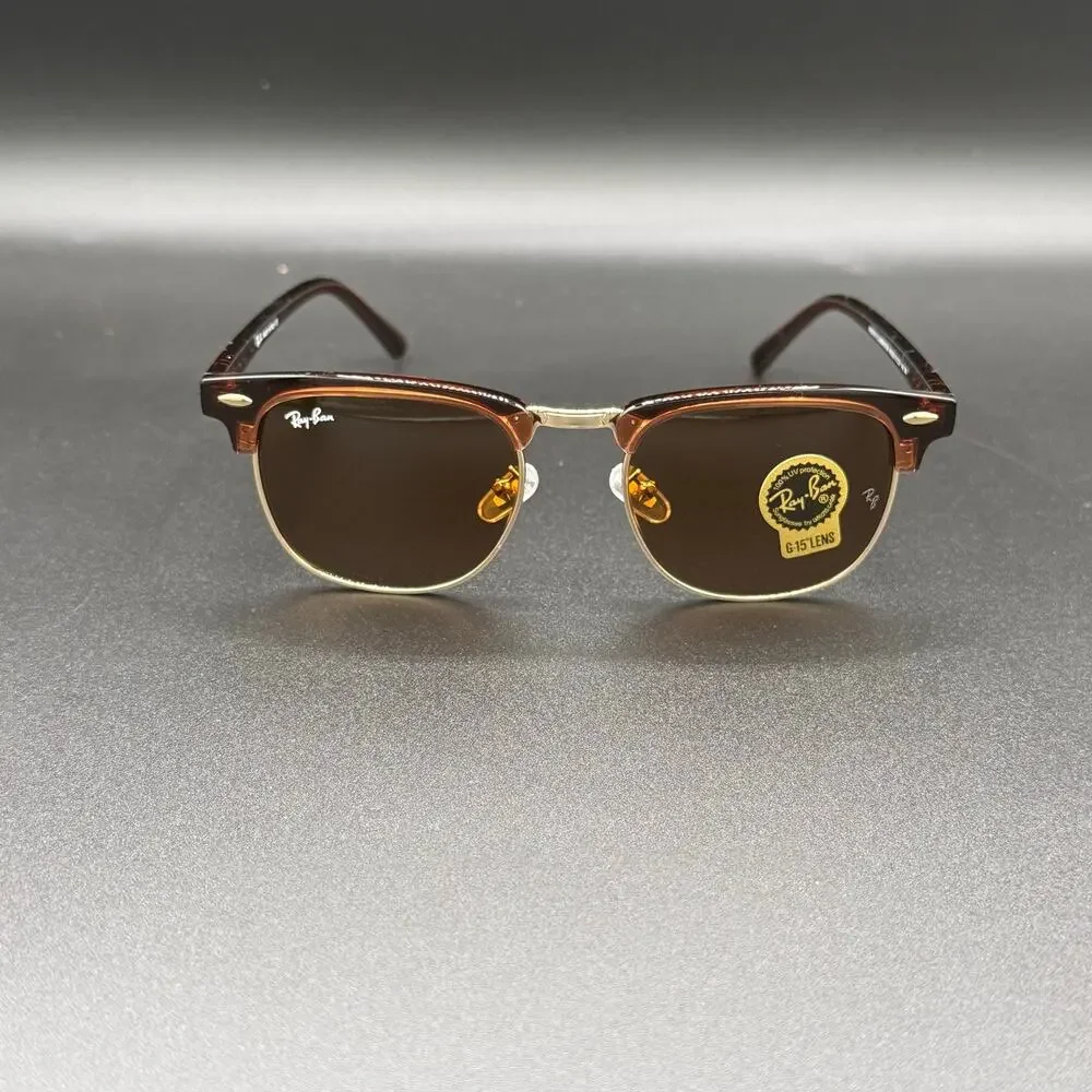Ray-Ban RB3016 Clubmaster W0365 Brown Gold G-15 Sunglasses 51-21-145